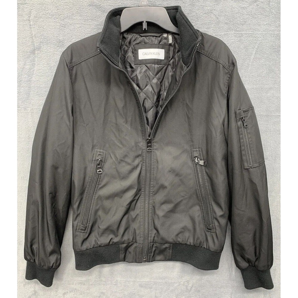 Calvin Klein Bomber Jacket Men's Small Black  Quilted Interior Full Zip